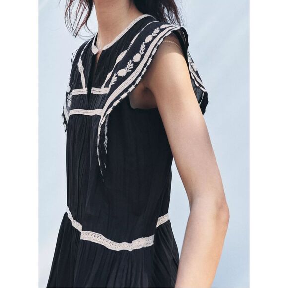 NWOT Zara collection  CONTRAST EMBROIDERY DRESS, Med $149 B18 - Picture 3 of 13